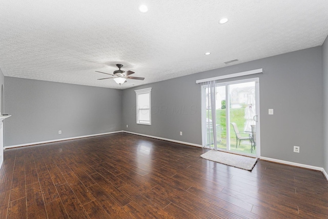 5924 Morrissey St Unit 5924E, Columbus, OH 43232 - unfurnished room featuring baseboards, ceiling fan, a textured ceiling, dark wood-style floors, and recessed lighting