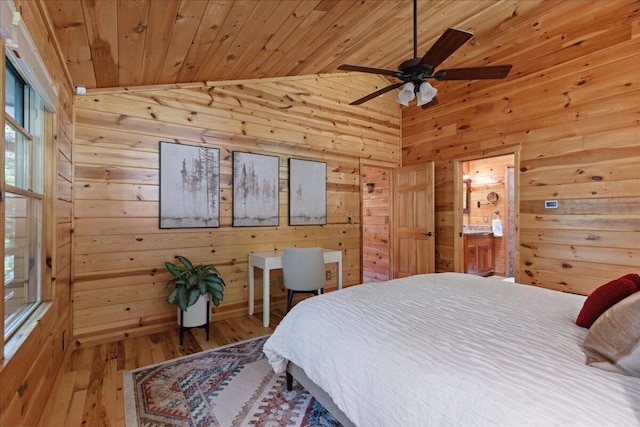 653 Natchez Ln, Sugar Grove, OH 43155 - bedroom with wood ceiling, wood walls, lofted ceiling, and hardwood / wood-style floors