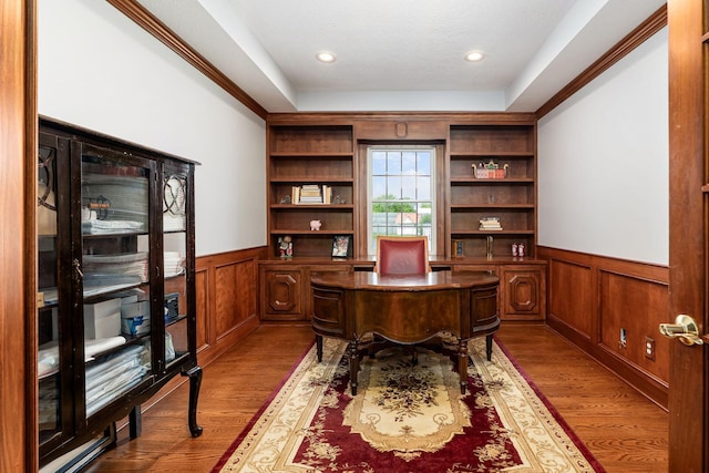 5360 Smothers Rd, Westerville, OH 43081 - home office featuring wainscoting, wood finished floors, and recessed lighting