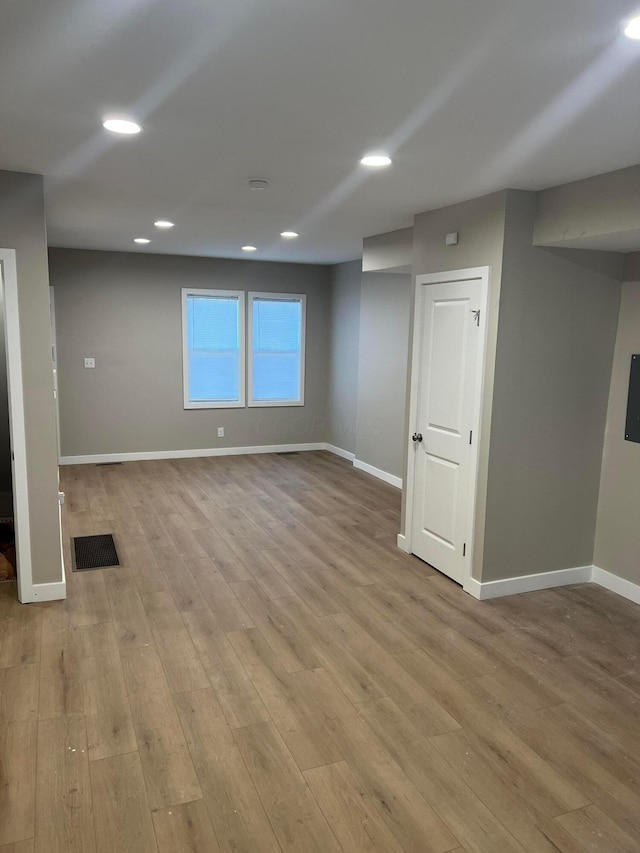 369 S 17th St, Columbus, OH 43205 - below grade area with baseboards, light wood-style flooring, and recessed lighting