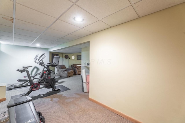 2643 Westrock Dr, Hilliard, OH 43026 - workout room featuring carpet, baseboards, and a paneled ceiling