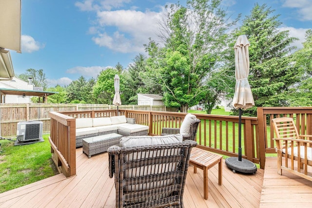 2643 Westrock Dr, Hilliard, OH 43026 - wooden deck featuring an outdoor hangout area and central AC unit