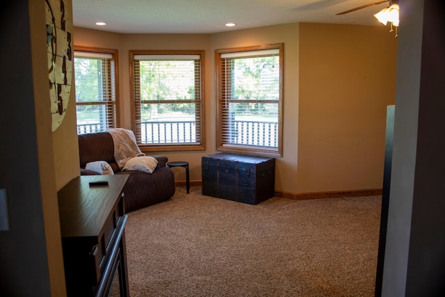 350 S Houston Pike, South Vienna, OH 45369 - sitting room with carpet flooring, baseboards, a ceiling fan, and recessed lighting