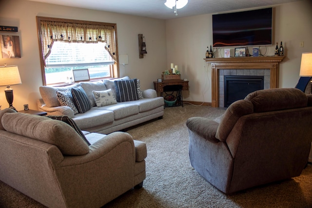 350 S Houston Pike, South Vienna, OH 45369 - carpeted living area with a tiled fireplace and ceiling fan