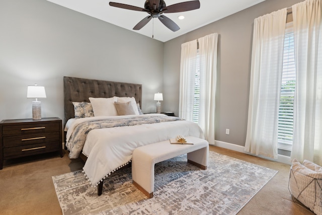 48 E 4th Ave, Columbus, OH 43201 - bedroom with light colored carpet, baseboards, ceiling fan, and recessed lighting