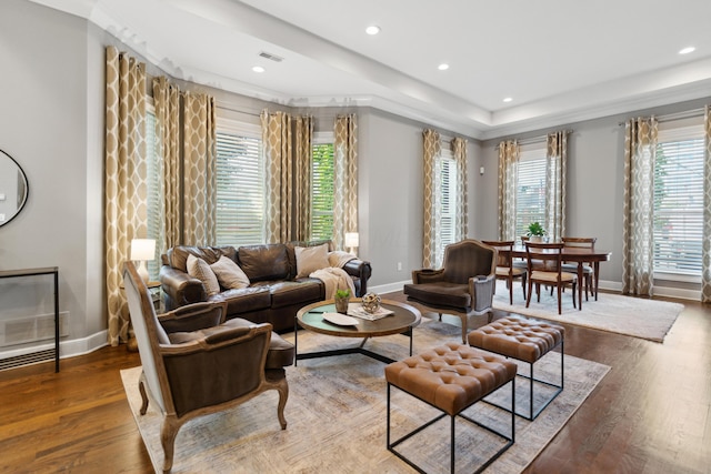 48 E 4th Ave, Columbus, OH 43201 - living area featuring wood finished floors, baseboards, recessed lighting, and a raised ceiling