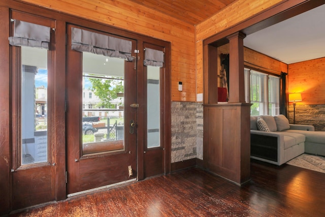 683 E 2nd St, Chillicothe, OH 45601 - entrance foyer featuring wood walls, hardwood / wood-style flooring, and wood ceiling