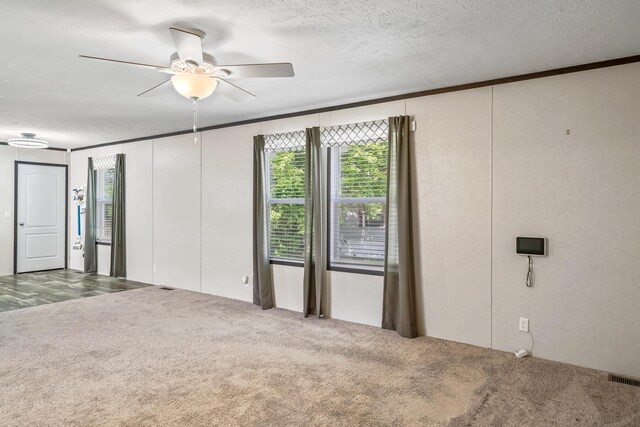 50 Winter Pine Dr, Delaware, OH 43015 - carpeted empty room featuring a ceiling fan, a decorative wall, crown molding, and a textured ceiling