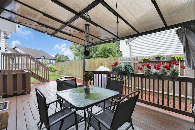 7400 Olympic Club Ct, Pickerington, OH 43147 - wooden terrace featuring outdoor dining space and stairs