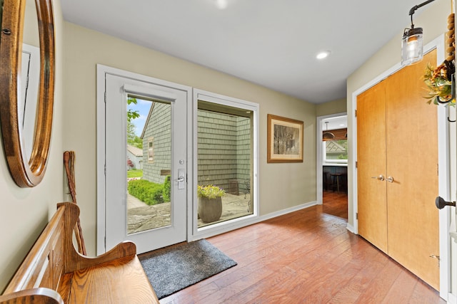 5518 Aryshire Ct, Dublin, OH 43017 - entryway featuring healthy amount of natural light, light wood-style flooring, baseboards, and recessed lighting