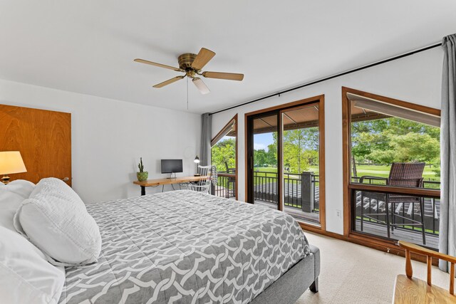 5518 Aryshire Ct, Dublin, OH 43017 - bedroom featuring access to exterior, light colored carpet, and a ceiling fan
