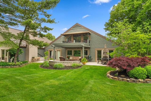 5518 Aryshire Ct, Dublin, OH 43017 - back of house with a pergola, a patio, a lawn, and a balcony