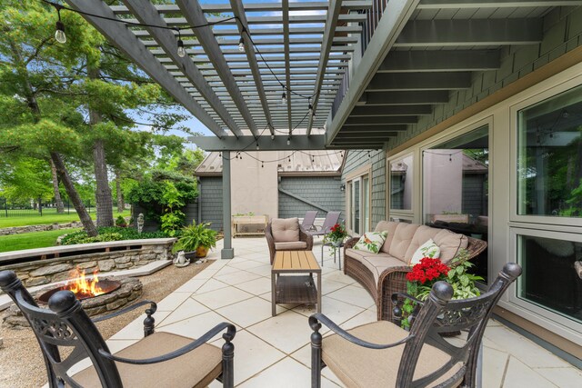 5518 Aryshire Ct, Dublin, OH 43017 - view of patio featuring an outdoor living space with a fire pit and a pergola