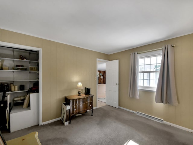954 Circle Dr, Circleville, OH 43113 - sitting room with a baseboard radiator, carpet floors, and crown molding