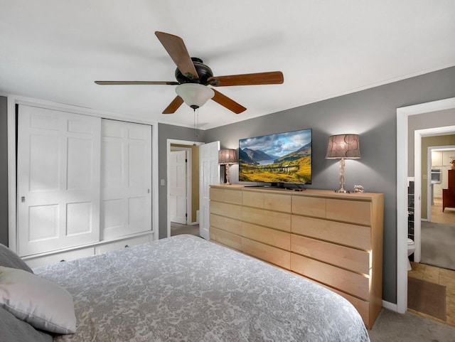 954 Circle Dr, Circleville, OH 43113 - bedroom featuring a closet, a ceiling fan, and carpet floors