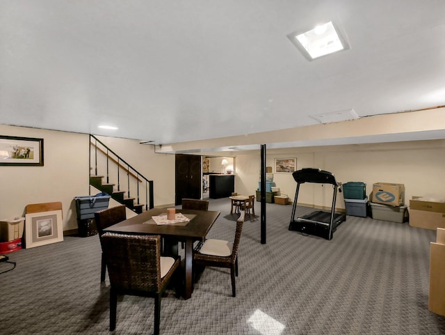 954 Circle Dr, Circleville, OH 43113 - dining space with carpet flooring and stairway