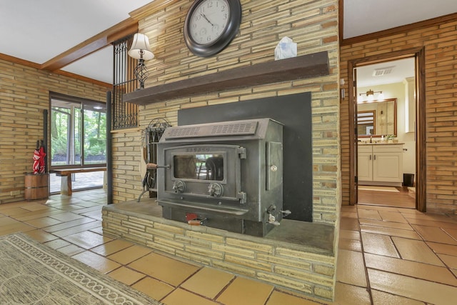 13115 Jack Run Rd, Rockbridge, OH 43149 - detailed view of a wood stove and brick wall