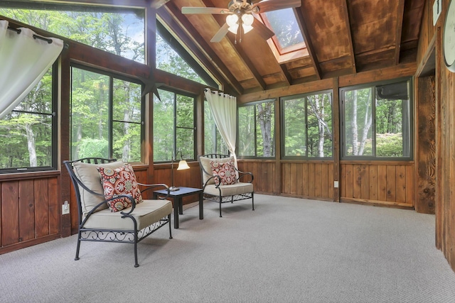 13115 Jack Run Rd, Rockbridge, OH 43149 - sunroom / solarium featuring ceiling fan, a skylight, and vaulted ceiling