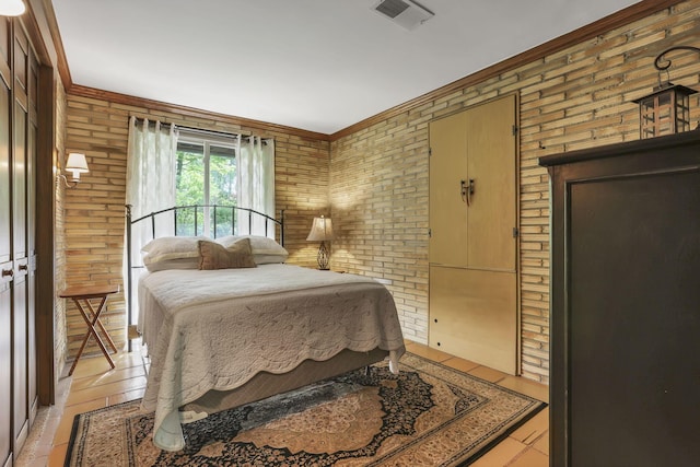 13115 Jack Run Rd, Rockbridge, OH 43149 - bedroom with ornamental molding and brick wall