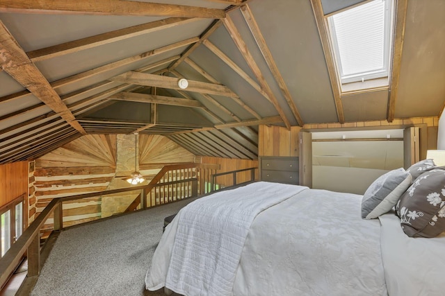 13115 Jack Run Rd, Rockbridge, OH 43149 - bedroom with wood walls, lofted ceiling, and carpet floors