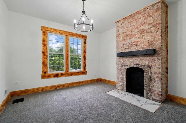525 Saint Clair Ave, Columbus, OH 43203 - unfurnished living room featuring baseboards, carpet flooring, and a brick fireplace