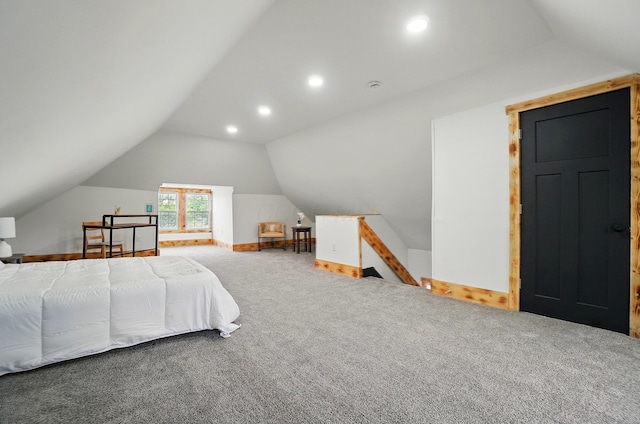 525 Saint Clair Ave, Columbus, OH 43203 - bedroom featuring vaulted ceiling, carpet floors, and recessed lighting