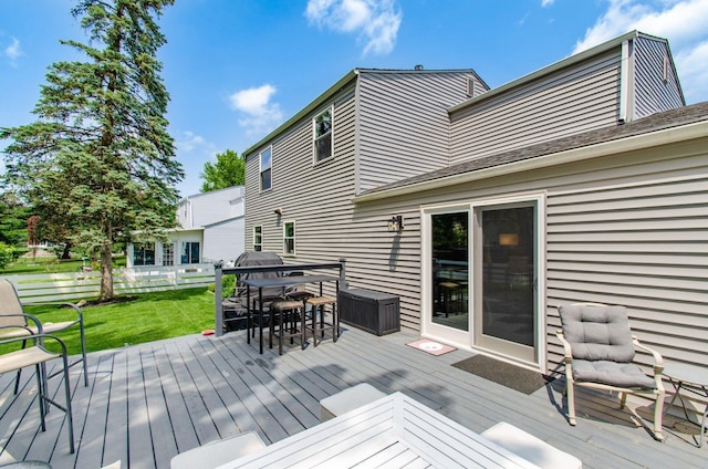 6407 Skywae Dr, Columbus, OH 43229 - wooden deck with outdoor dining space