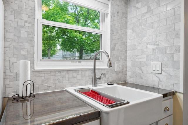 566 Harding Ln, Delaware, OH 43015 - kitchen featuring a sink, white cabinets, and backsplash