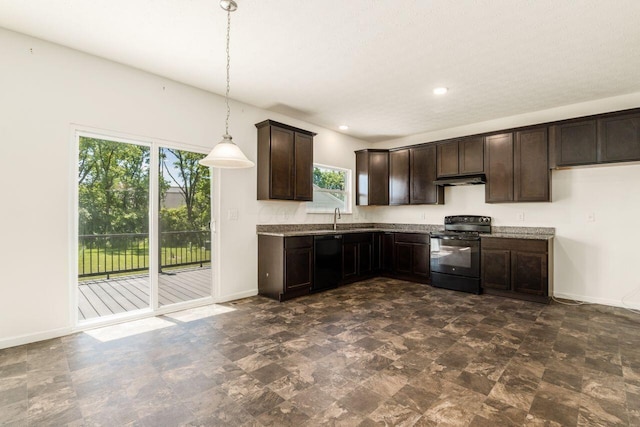 3339 Lauren Fields Dr S, Groveport, OH 43125 - kitchen featuring black appliances, plenty of natural light, dark brown cabinetry, baseboards, and recessed lighting