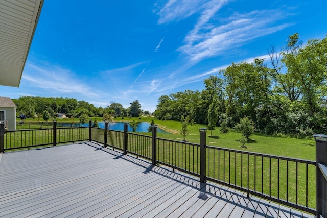 3339 Lauren Fields Dr S, Groveport, OH 43125 - wooden terrace featuring a water view, a lawn, and view of scattered trees