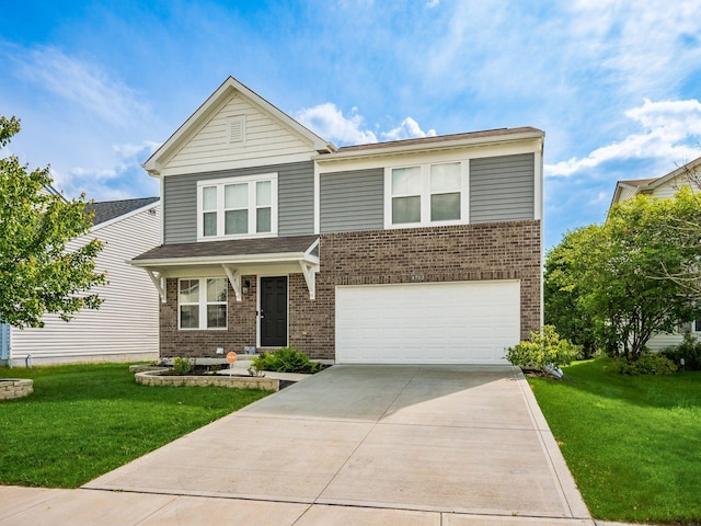 4783 Nieles Edge Dr, Columbus, OH 43232 - view of front of house with brick siding, an attached garage, a front yard, and concrete driveway