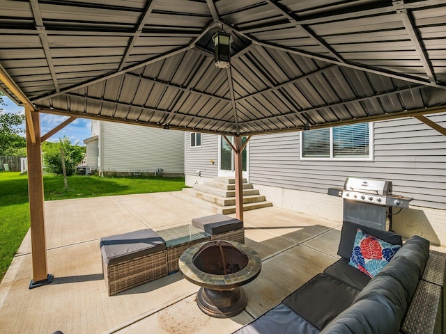 4783 Nieles Edge Dr, Columbus, OH 43232 - view of patio / terrace featuring an outdoor fire pit, a gazebo, and area for grilling