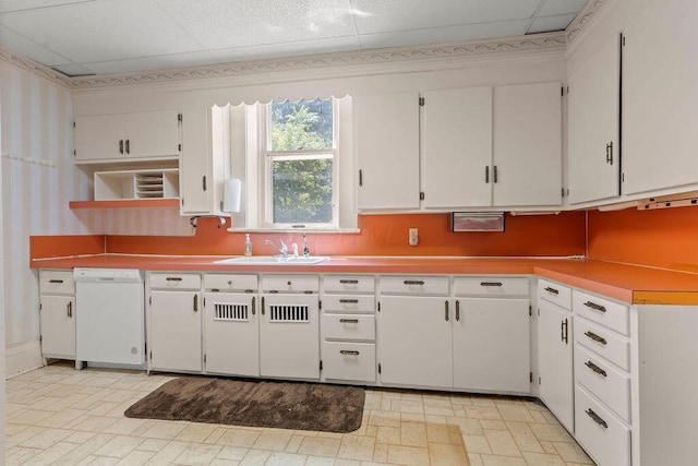 4093 State Route 257, Radnor, OH 43066 - kitchen with white dishwasher, white cabinetry, light countertops, open shelves, and light flooring