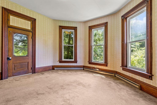 4093 State Route 257, Radnor, OH 43066 - spare room featuring carpet flooring, wallpapered walls, and ornamental molding