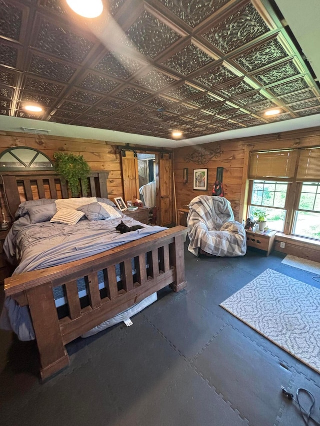 2309 N Houston Pike, South Vienna, OH 45369 - bedroom featuring an ornate ceiling and wooden walls