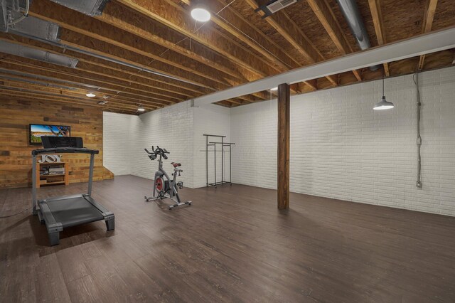 14980 Robins Rd, Johnstown, OH 43031 - exercise area featuring wood finished floors and brick wall