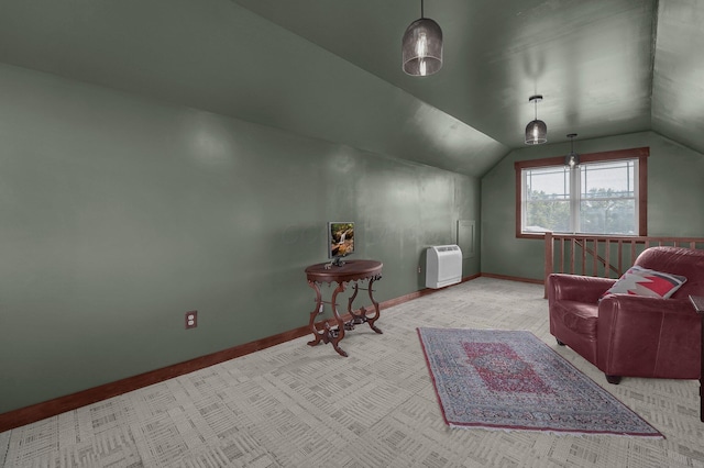 14980 Robins Rd, Johnstown, OH 43031 - living area featuring lofted ceiling, baseboards, and heating unit