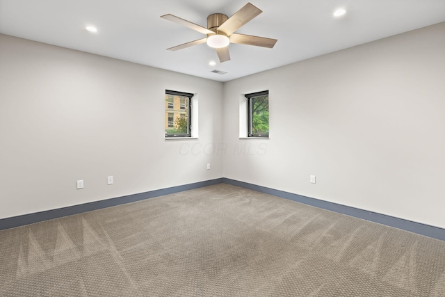 123 Aston Row Ln, Columbus, OH 43201 - unfurnished room with carpet, ceiling fan, recessed lighting, and baseboards