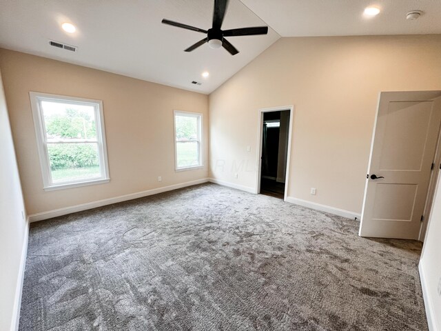 13541 Queen Rd NE, Thornville, OH 43076 - unfurnished bedroom featuring carpet floors, multiple windows, baseboards, recessed lighting, and high vaulted ceiling