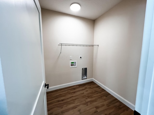 13541 Queen Rd NE, Thornville, OH 43076 - washroom with hookup for an electric dryer, dark wood-style floors, baseboards, and hookup for a washing machine