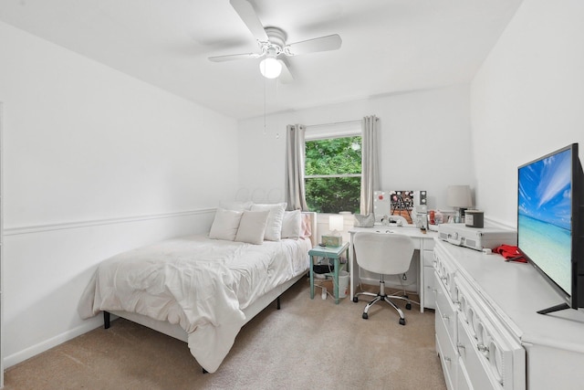 385 Taylor Blair Rd, West Jefferson, OH 43162 - bedroom with light carpet, an office area, and a ceiling fan