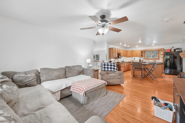 385 Taylor Blair Rd, West Jefferson, OH 43162 - living area featuring a ceiling fan and light wood finished floors