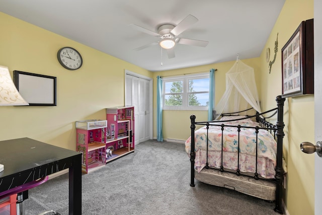 4736 Roberts Rd, Caledonia, OH 43314 - carpeted bedroom with baseboards, a closet, and ceiling fan
