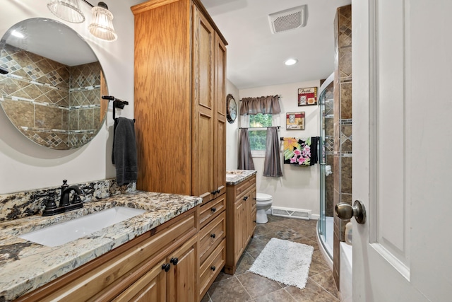 4736 Roberts Rd, Caledonia, OH 43314 - bathroom with toilet, a stall shower, vanity, and recessed lighting