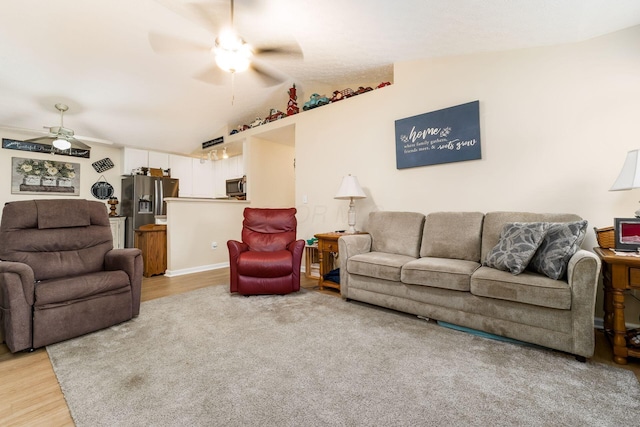 6621 Eagle Ridge Ln Unit 9C, Canal Winchester, OH 43110 - living area featuring ceiling fan, light wood-type flooring, and lofted ceiling