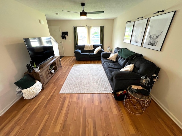324 Genoa Rd, Commercial Point, OH 43116 - living room featuring wood finished floors, baseboards, and a textured ceiling