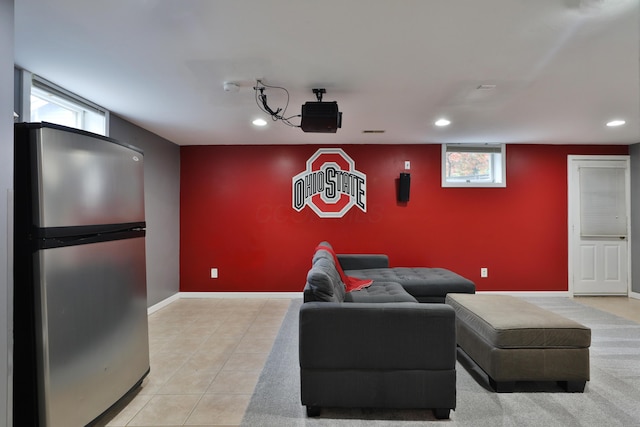 72 Glenmont Ave, Columbus, OH 43214 - home theater room with recessed lighting, baseboards, and light tile patterned floors