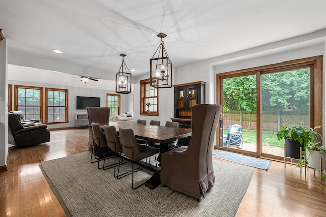 2656 Fair Ave, Columbus, OH 43209 - dining space with wood finished floors, recessed lighting, a chandelier, and ceiling fan