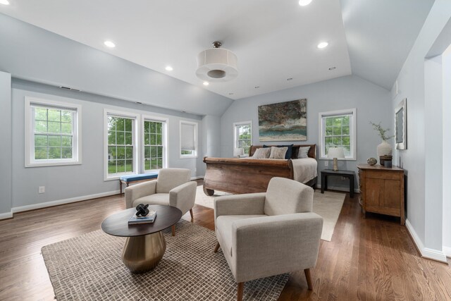 2656 Fair Ave, Columbus, OH 43209 - bedroom with vaulted ceiling, wood finished floors, baseboards, and recessed lighting
