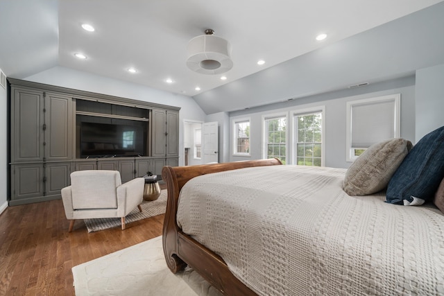 2656 Fair Ave, Columbus, OH 43209 - bedroom featuring vaulted ceiling, dark wood-style floors, and recessed lighting